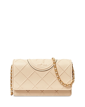 Shop Tory Burch Fleming Soft Chain Wallet In New Cream/brass