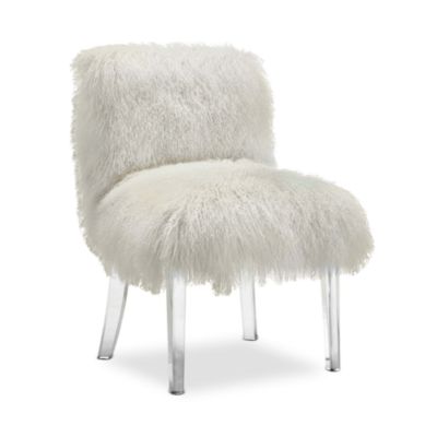 sophie white sheepskin lucite chair