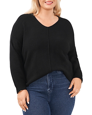 Vince Camuto Plus Vince Camuto Exposed Seam Sweater In Rich Black