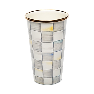 Mackenzie-childs Sterling Check Enamel Tumbler, 20 Oz. In Gray/white