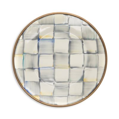 Sterling Check Enamel Appetizer Plates, Set of 4