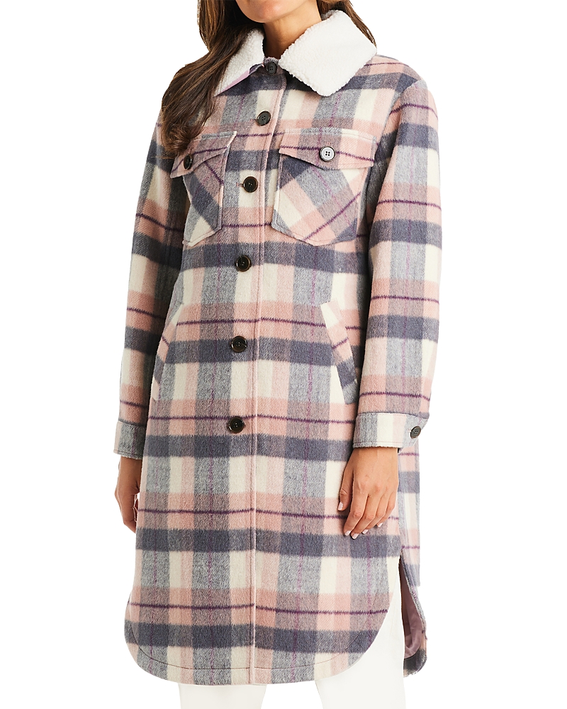 Sanctuary Plaid Shacket With Removable Faux Shearling Collar In Pink Plaid