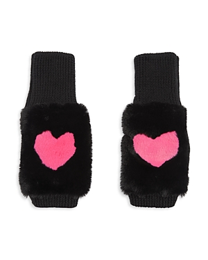 Jocelyn Intarsia Hearts Faux Fur Mittens In Black/pink