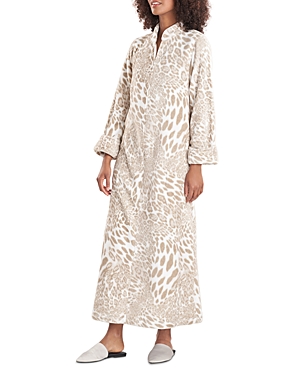 Natori Leopard-pattern Faux-fur Zip-front Caftan In Sand Taupe
