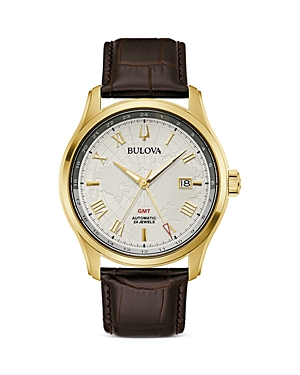 Shop Bulova Classic Wilton Gmt, 43mm In White/brown