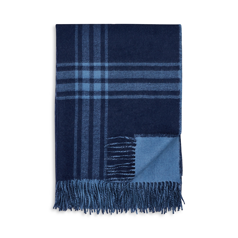 Matouk Diego Plaid Alpaca Wool Throw In Blue