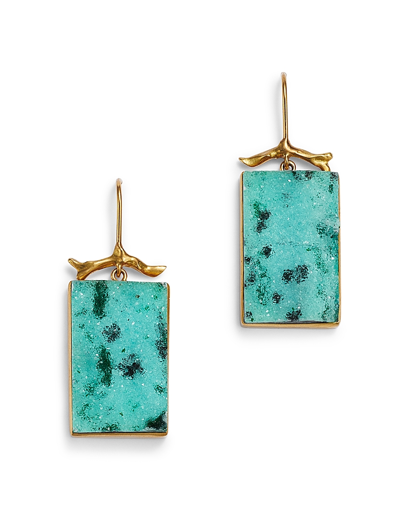 Annette Ferdinandsen Design Annette Ferdinandsen 18k Yellow Gold Chrysocola Drusy Branch Earrings In Blue/gold