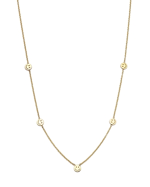 Zoe Chicco 14K Yellow Gold Itty Bitty Symbols Smiley Station Necklace, 16-18