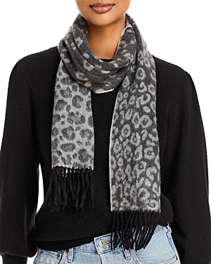 C By Bloomingdale's Cashmere Leopard Print Cashmere Scarf - 100% Exclusive In Silver