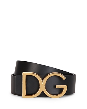 Dolce & Gabbana Men's Logo Leather Belt In Black/gold