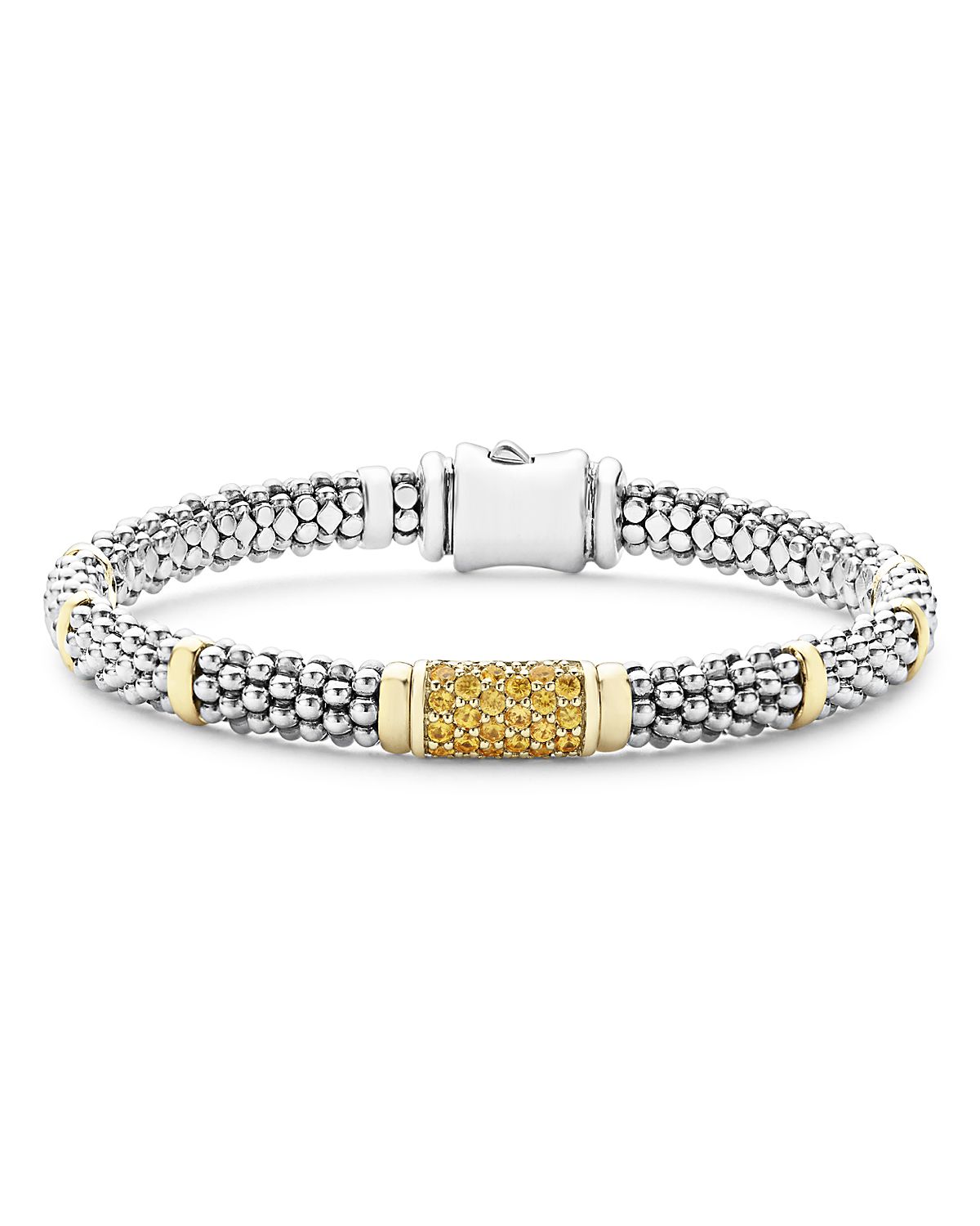 Lagos Sterling Silver & 18K Gold Signature Caviar Yellow Sapphire Station Bracelet