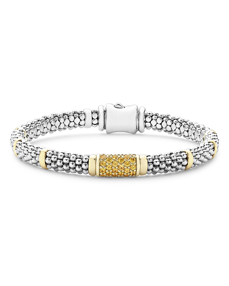 Lagos 18k Yellow Gold & Sterling Silver Signature Caviar Yellow Sapphire Pave Link Bracelet In Silver