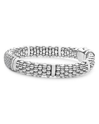Sterling Silver Signature Caviar Pav&eacute; Diamond Beaded Bracelet