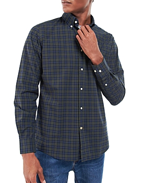 Barbour Lomond Cotton Blend Micro Tartan Tailored Fit Button Down Shirt In Olive