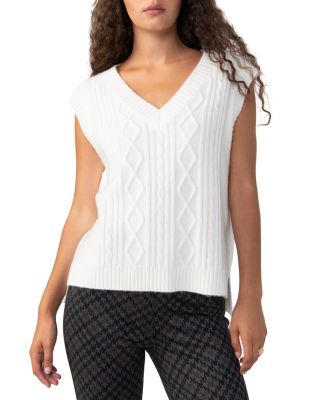 Sanctuary Cozy Cable Vest Creme Brulee, Size Large