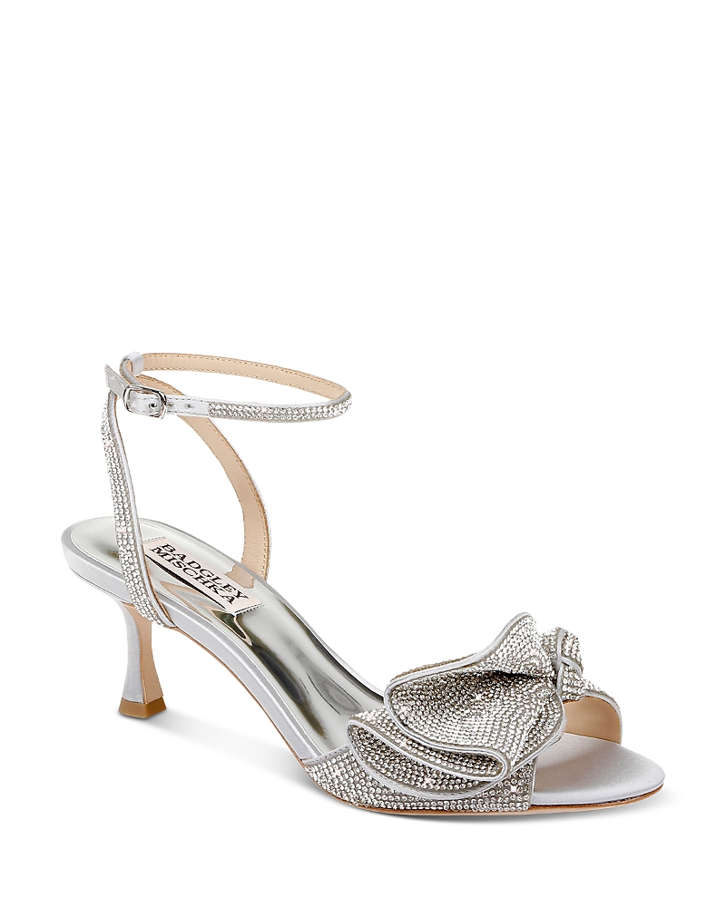 Badgley Mischka Women's Remi Almond Toe Rhinestone Ruffle Mid Heel Sandals