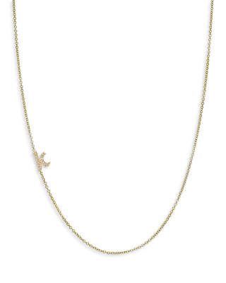 14K Yellow Gold Diamond Script Initial Asymmetrical Necklace, 16-18"