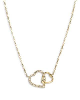 Zoe Lev - 14K Yellow Gold Diamond Double Heart Pendant Necklace, 16-18"