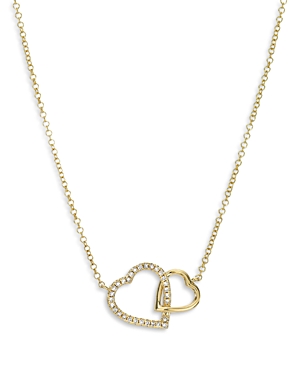 Zoe Lev 14K Yellow Gold Diamond Double Heart Pendant Necklace, 16-18