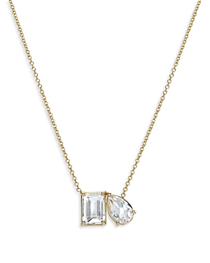 ZOE LEV 14K YELLOW GOLD WHITE TOPAZ TOI ET MOI PENDANT NECKLACE, 16-18