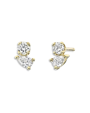 14K Yellow Gold Diamond Pear & Round Toi et Moi Stud Earrings