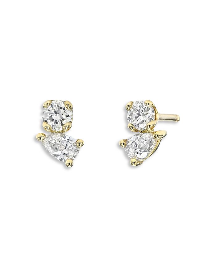 Zoe Lev 14K Yellow Gold Diamond Pear & Round Toi et Moi Stud Earrings ...