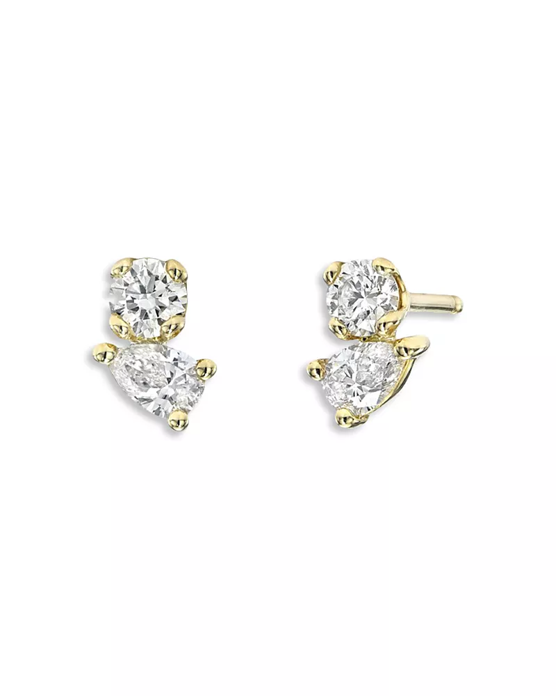 Zoe Lev 14K Yellow Gold Diamond Pear & Round Toi et Moi Stud Earrings