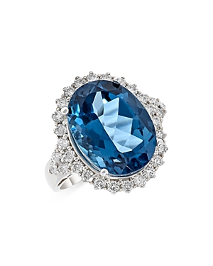 Bloomingdale's Blue Topaz & Diamond Statement Ring In 14k White Gold - 100% Exclusive In Blue/white