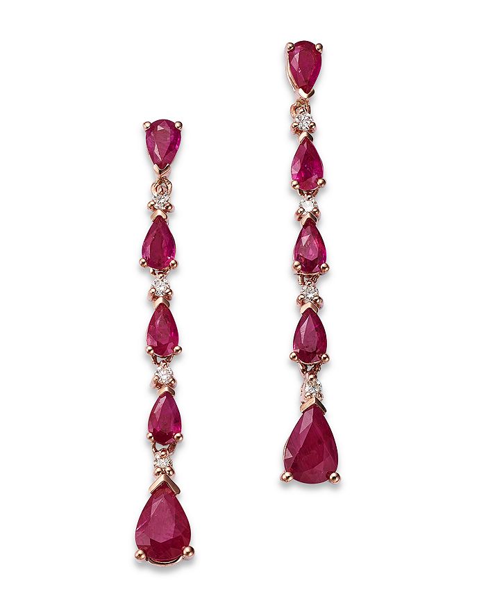 Bloomingdale's - Ruby & Diamond Linear Drop Earrings in 14K Rose Gold - 100% Exclusive