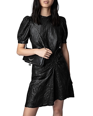 Shop Zadig & Voltaire Rixe Cuir Froisse Leather Dress In Noir