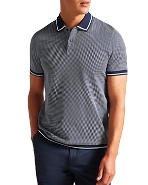 TED BAKER AFFRIC GEO TEXTURED CONTRAST TRIM SHORT SLEEVE POLO