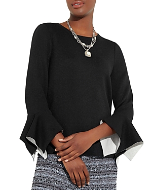 Misook Boat Neck Top In Black/new Ivory