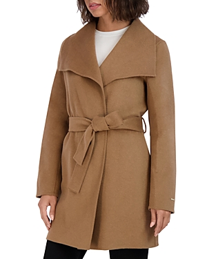 Tahari Ella Tie Belt Wool Blend Coat In Camel