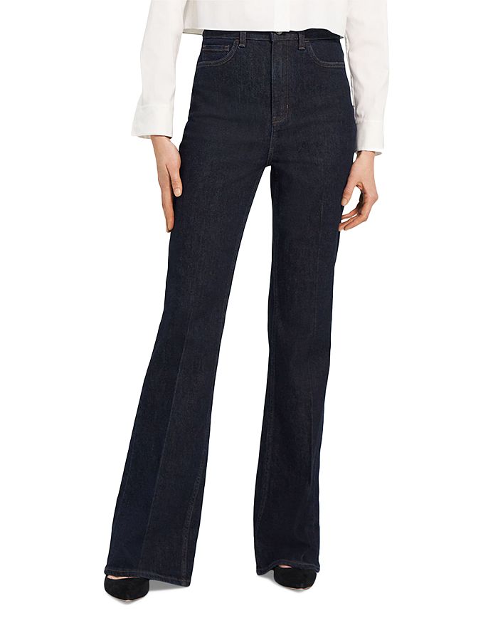 Theory Demitria High Waisted Stretch Flared Jeans in Indigo