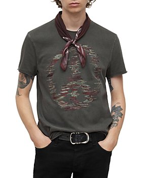 John Varvatos - Distorted Peace Cotton Embroidered Graphic Raw Edge Tee 