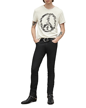 JOHN VARVATOS DISTORTED PEACE COTTON EMBROIDERED GRAPHIC RAW EDGE TEE