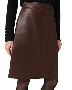 Hobbs London Annalise Leather Pencil Skirt In Dark Plum