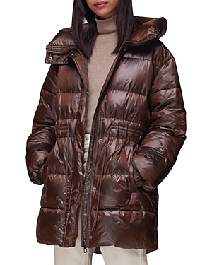 Shop Whistles Tilly Shiny Hooded Puffer Jacket In Brown