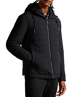 Ted Baker Ovarn Quilted Hooded Jacket In Black