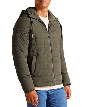 Ted Baker Ovarn Quilted Hooded Stretch-shell Jacket In Khaki
