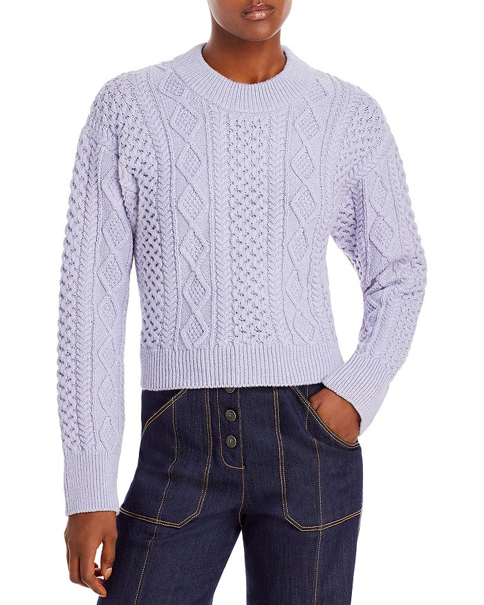 cable knit satin tie back sweater