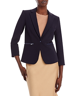 Veronica Beard Schoolboy Zip Pocket Blazer In Navy