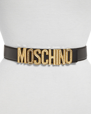 Moschino Women's Crystal Logo Leather Belt