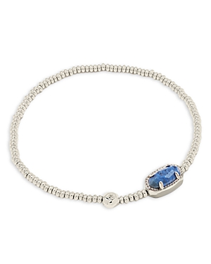 Kendra Scott Grayson Crushed Gemstone Charm Beaded Stretch Bracelet In Rhodium Plated In Silver Blue Dumortierite