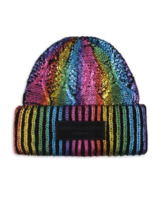 KURT GEIGER LONDON - Rainbow Foil Cable Knit Hat