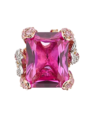 Anabela Chan 18k Rose Gold Plated Sterling Silver English Garden Simulated Pink Sapphire & Diamond Cinderella Rin In Pink/gold