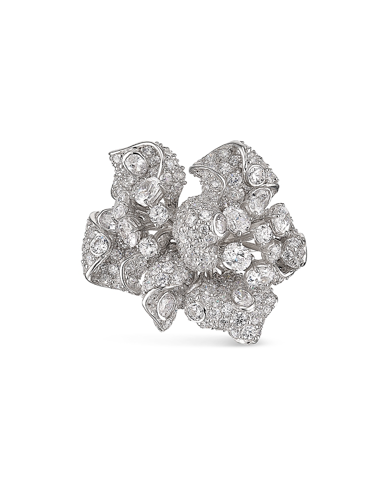 Anabela Chan 18k White Gold And Rhodium Vermeil Diamond Magnolia Ring In White