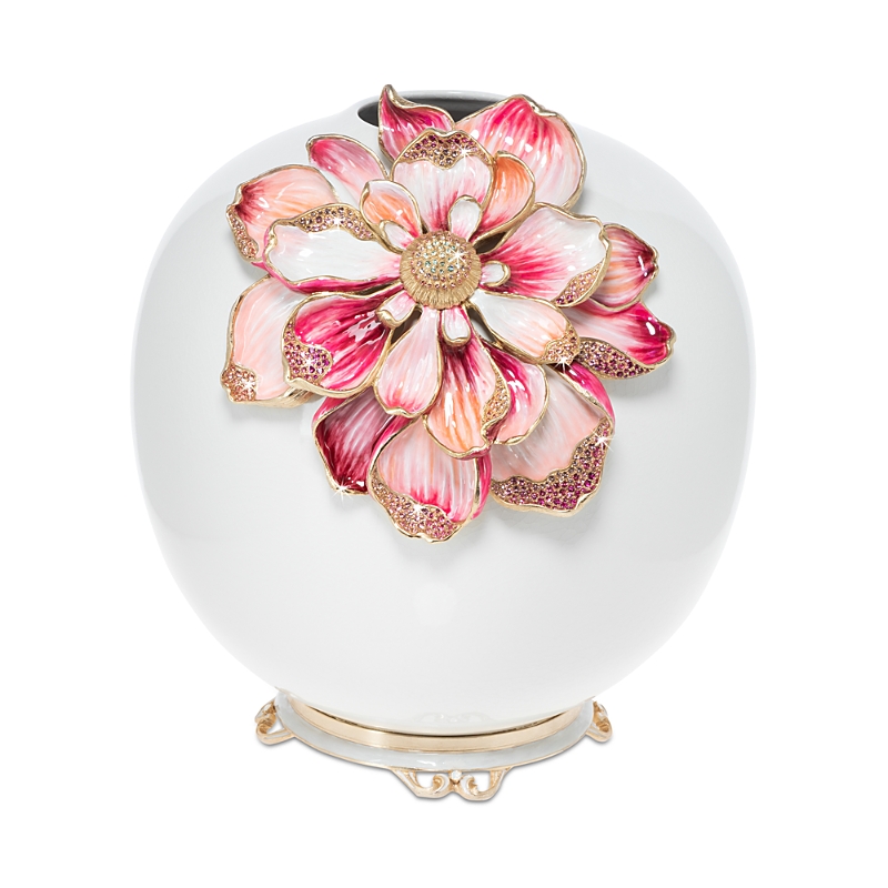 Jay Strongwater Magnolia Vase In White Multi