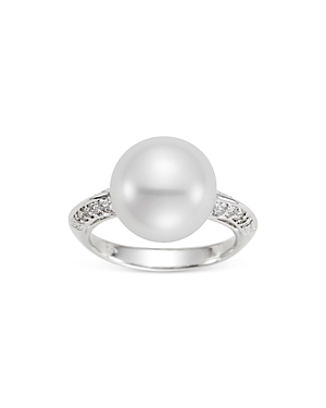 18K White Gold Cultured Freshwater Pearl & Diamond Statement Ring