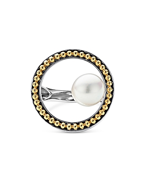 Shop Lagos 18k Yellow Gold & Sterling Silver Luna Cultured Freshwater Pearl Ring In Silver/gold